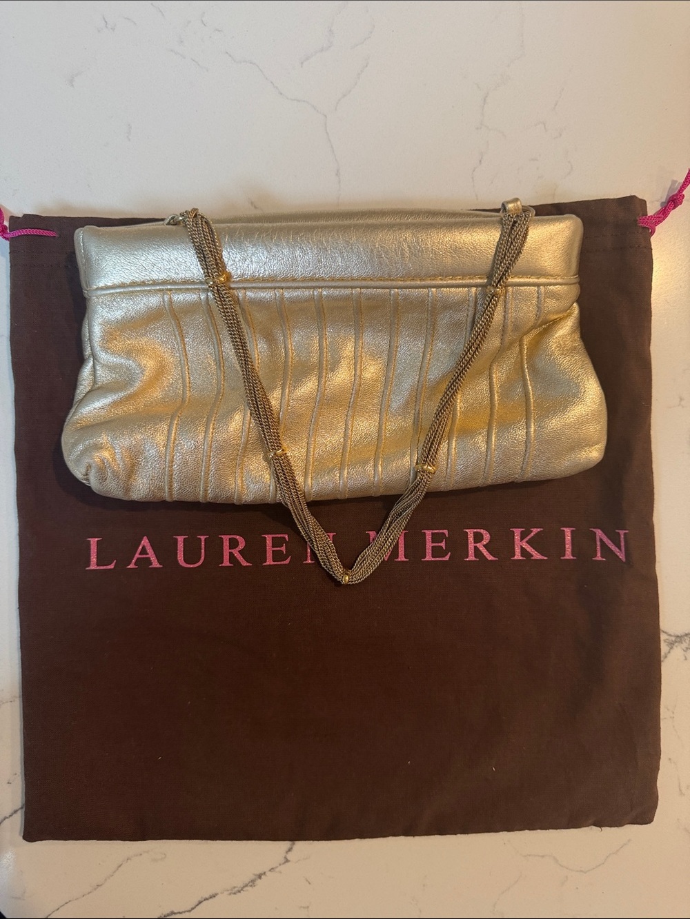 Vintage Lauren Merkin "Eve" convertible leather clutch in champagne gold - Picture 2 of 9